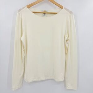 Talbots Womens Cream Modal Silk Blend Long Sleeve Scoop Neck Top Size M